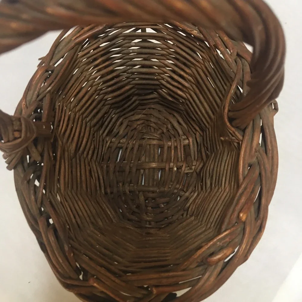 Woven Willow Basket Home Decor Small Brown Rustic Twisted Handle Bohemian